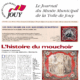 Première page du XCOMM_JOURNAL MOUCHOIS DE COU ILLUSTRES, avec le logo du musée, des informations sur l'événement, des notes historiques sur les mouchoirs et une illustration détaillée de deux personnages en tenue d'époque. la marque Toile de Jouy