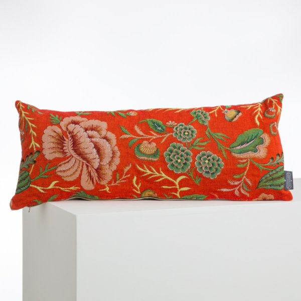 COUSSIN TISSE 28X58 "FLEURS STYLISEES" ORANGE