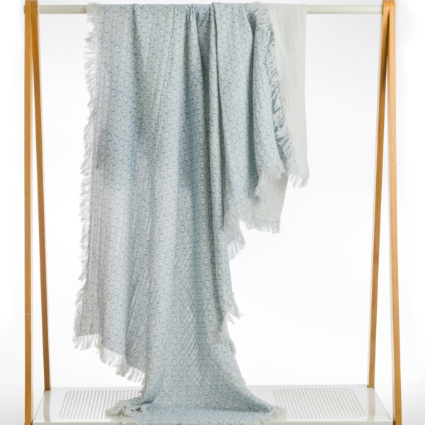 PLAID GAZE DE COTON "FLEURS sur FOND PICOTE" BLEU ou vert