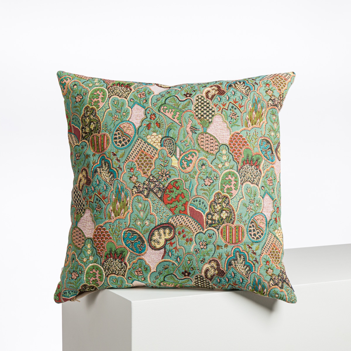 COUSSIN TISSE 48X48 "IMBRIQUE CHINOIS" BLEU