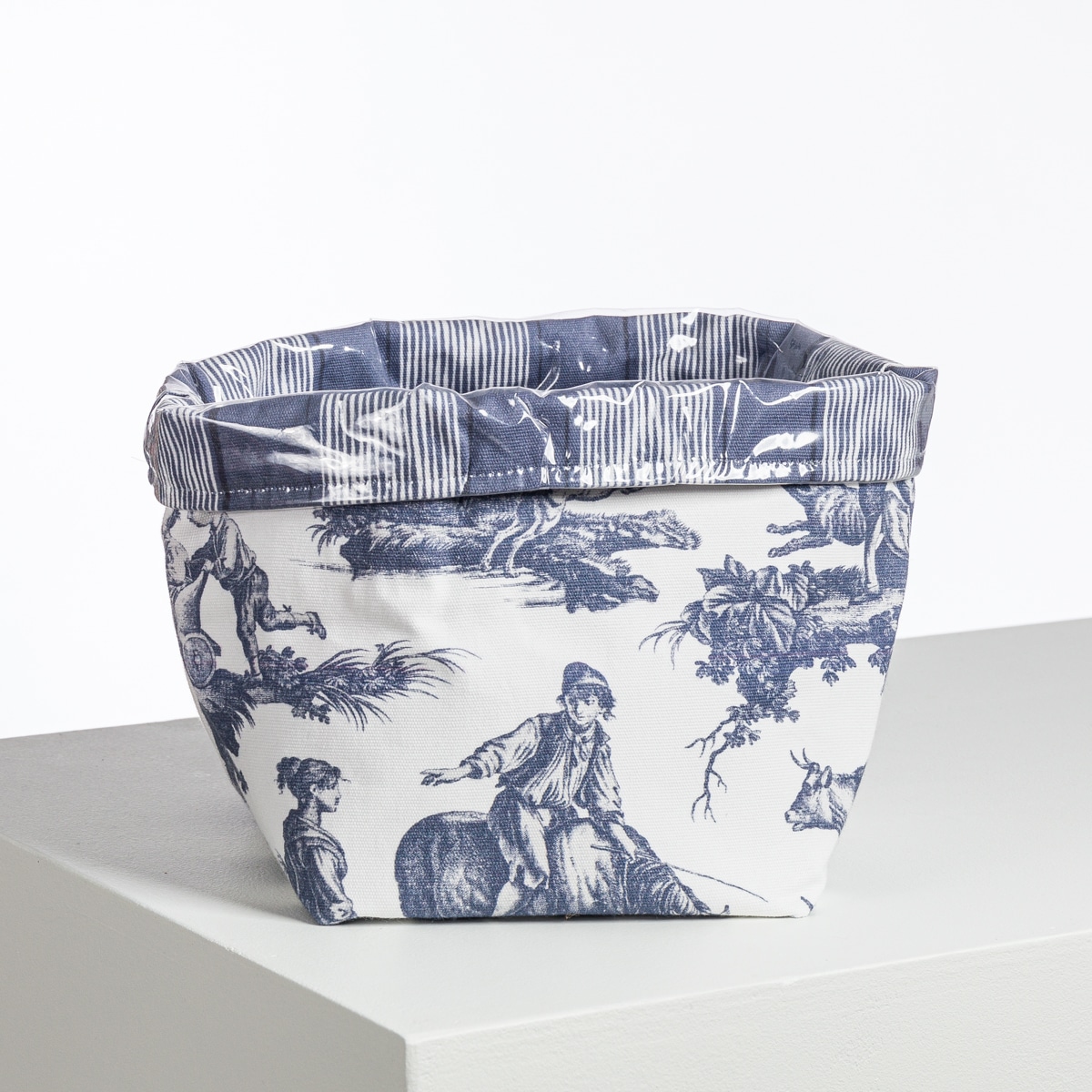 CORBEILLE A PAIN/CACHE POT "LES PLAISIRS DE LA CAMPAGNE" BLEU