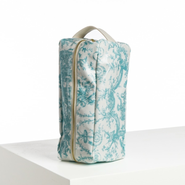 TROUSSE DE TOILETTE RECTANGULAIRE ENDUITE "COURONNEMENT DE LA ROSIERE" BLEU LAGON