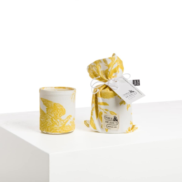 BOUGIE ET SON POCHON "4 PARTIES DU MONDE" JAUNE BOUTON D'OR