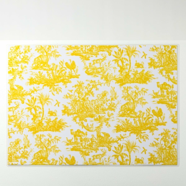 SET DE TABLE PLASTIFIE "4 PARTIES DU MONDE" JAUNE BOUTON D'OR