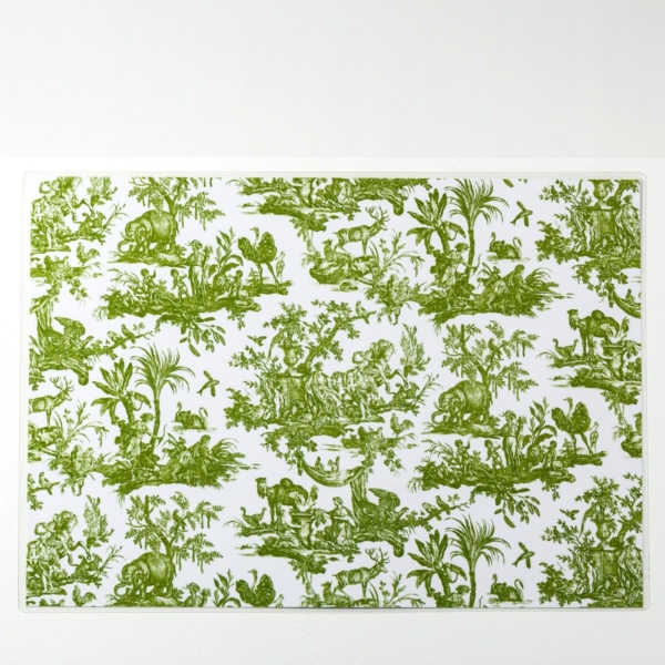 SET DE TABLE PLASTIFIE "4 PARTIES DU MONDE" VERT JUNGLE