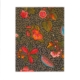 Le XCOMM_CARNET A5 BLEUETS présente un motif floral vibrant avec des fleurs rouges, roses et orange, des feuilles vertes, des lignes ondulées sur un fond texturé foncé, ainsi que des accents décoratifs bleus et roses parmi les fleurs. la marque Toile de Jouy