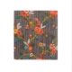 Un carré de tissu « XCOMM_PASSE PARTOUT TIGES SINUEUSES FLEURIES » représentant des fleurs rouges, jaunes et bleues accompagnées de feuilles vertes sur un fond à fines rayures noires et blanches, centré sur un fond blanc. la marque Toile de Jouy